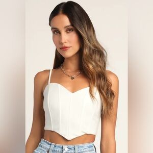 Radiating Romance White Sleeveless Cropped Bustier Top